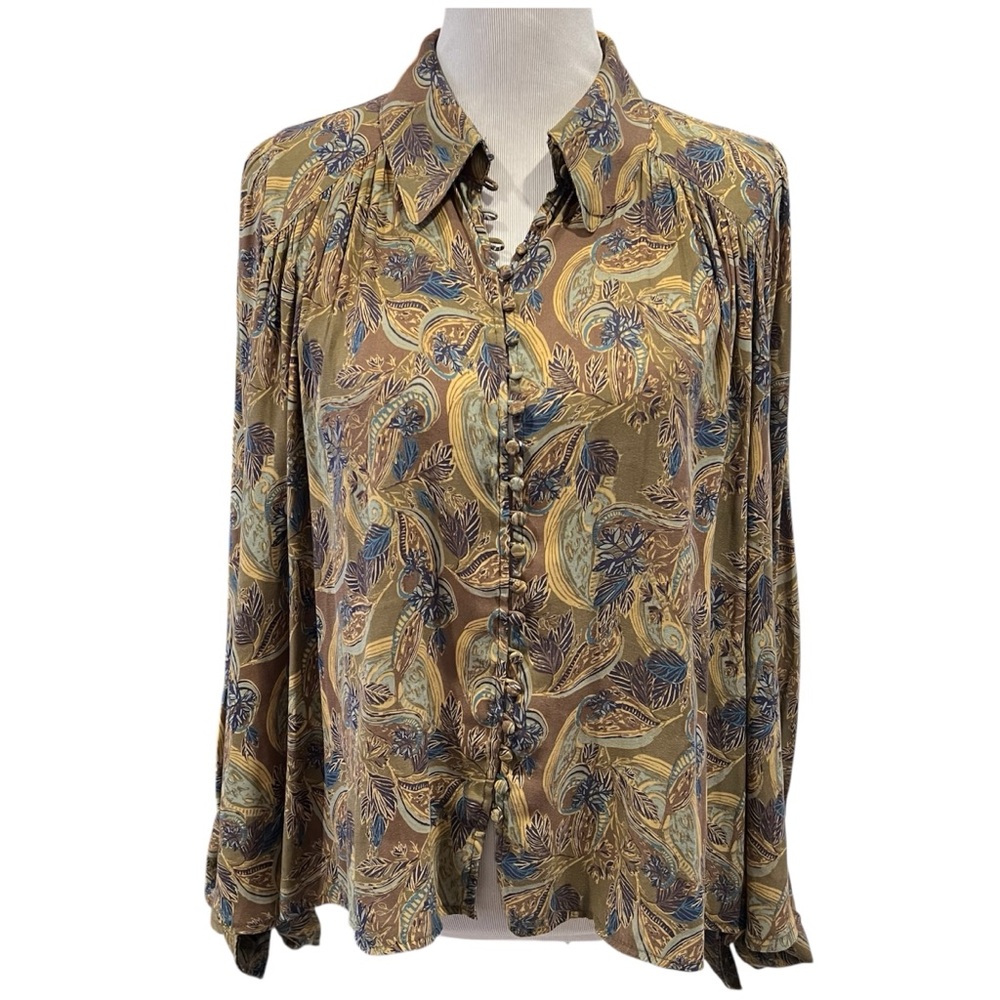 Free People Modern Muse Paisley Oversized Button Down Top Size Medium